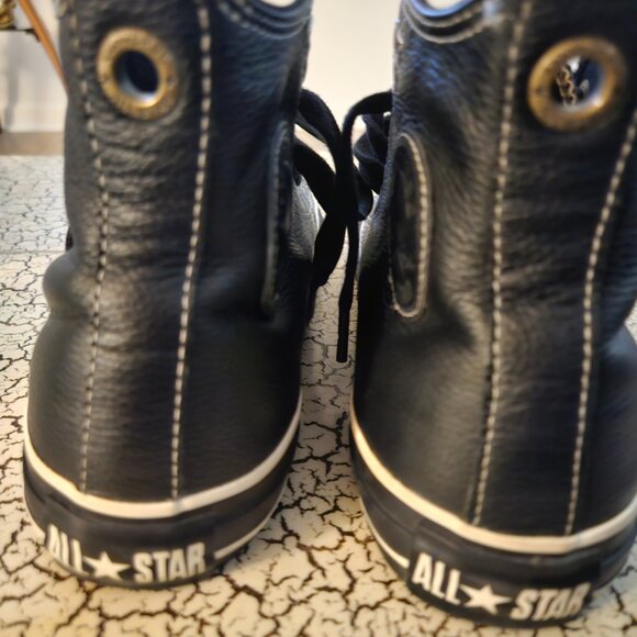 Converse  black leather high top sneakers. - Picture 2 of 6